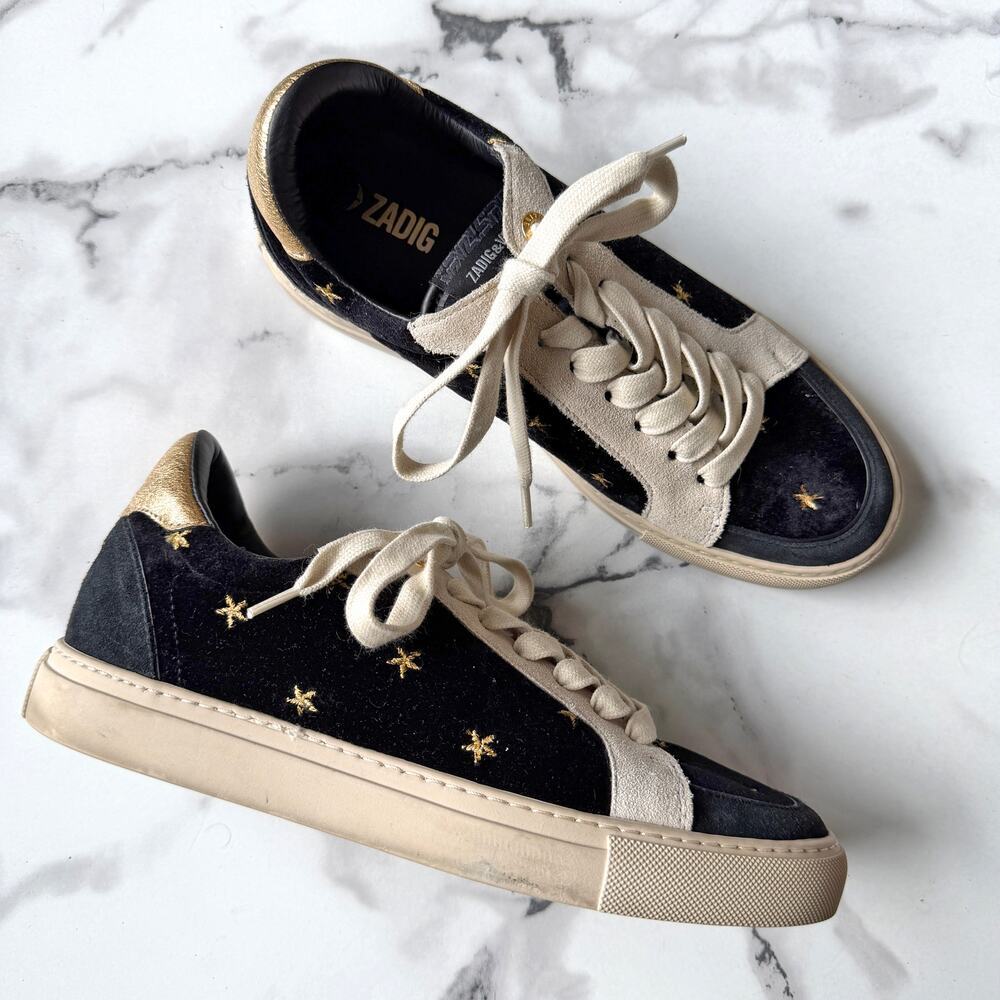 Zadig & Voltaire Velvet Leather Suede Low Top Star Sneakers Size 39
